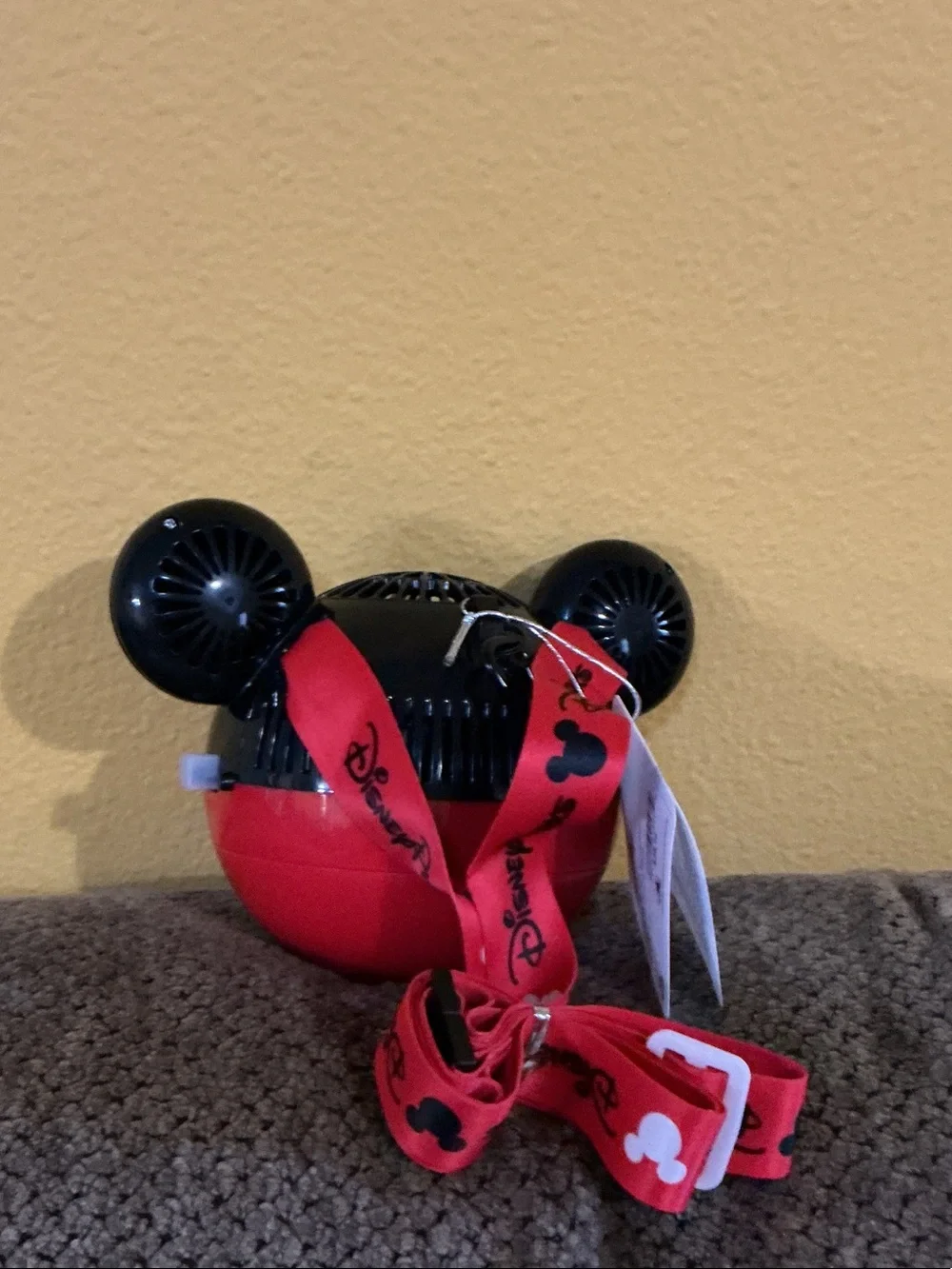 Disney Black Mickey Ear Handheld misting Fan with Red Strap nwt